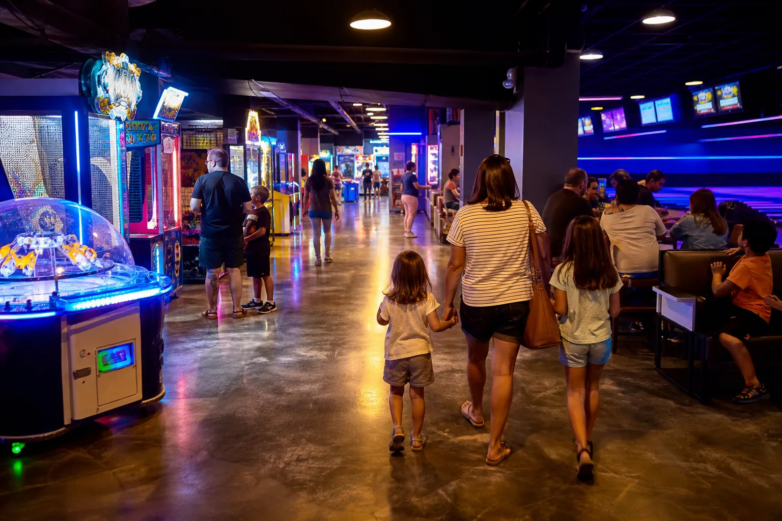 Indoor arcade lights and polished floor in Ocean City